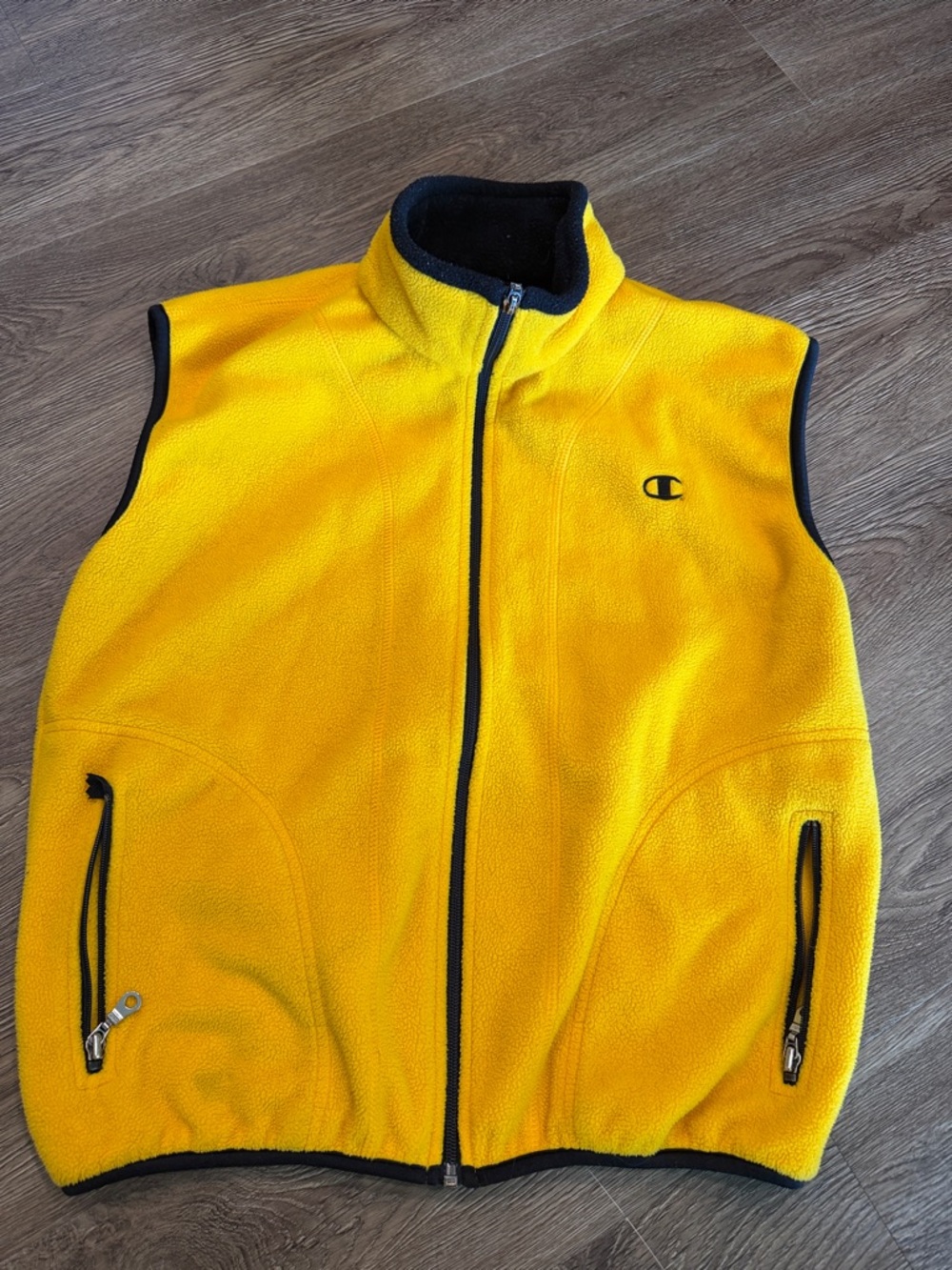 Vintage Champion Bright Yellow Fleece Vest with Black Accents